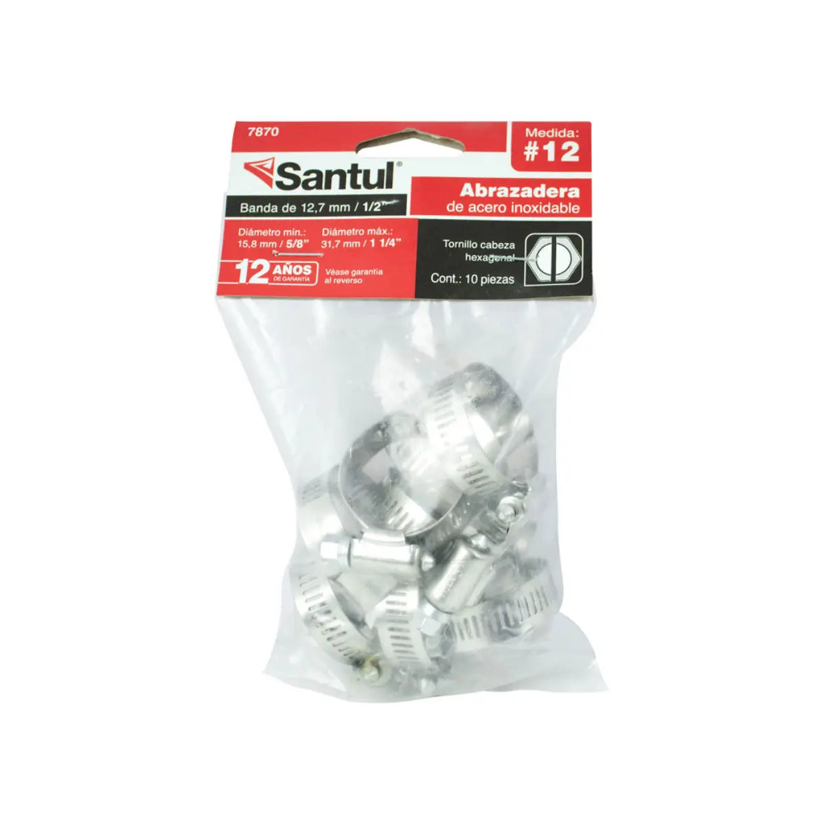 Bolsa 10 Abrazaderas #12 5/8 a 1 1/4 Santul Santul