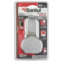Candado Acero 65mm Máx Seguridad y Llave Tradicional Gancho Largo Santul 8061