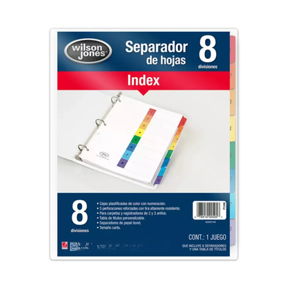 Separador Wilson Jones 8 Divisiones P1346 Cejas C/numeracion