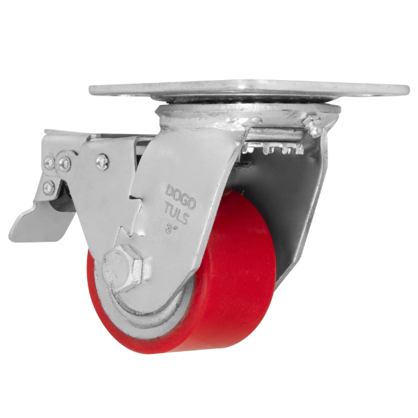 Rodaja fierro PU rojo gira / freno 3" Dogotuls