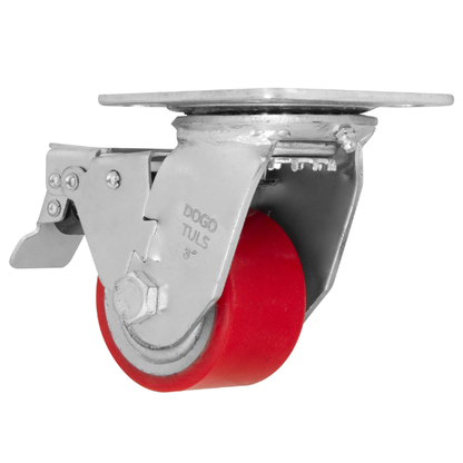 Rodaja fierro PU rojo gira / freno 3" Dogotuls