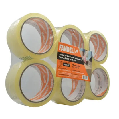 6 PZAS CINTA EMPAQUE TRANSPARENTE 48mm X 50m  (2") FANDELI - Fandeli