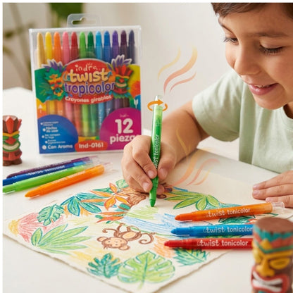 12pz Crayon Escolar Girables Indra Twist Con Aroma Diferentes Colores