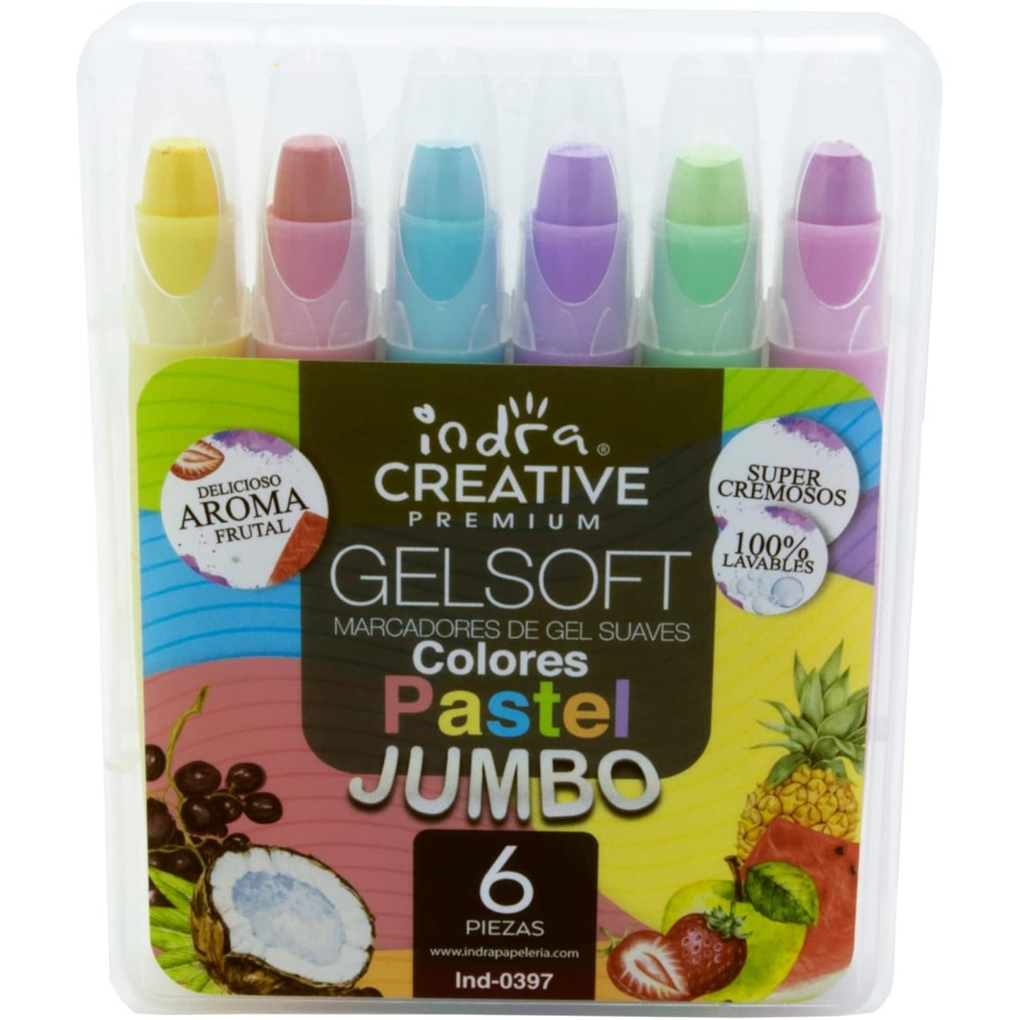6pz Marcador Gel Pastel Indra IND-0397 Jumbo Frutales