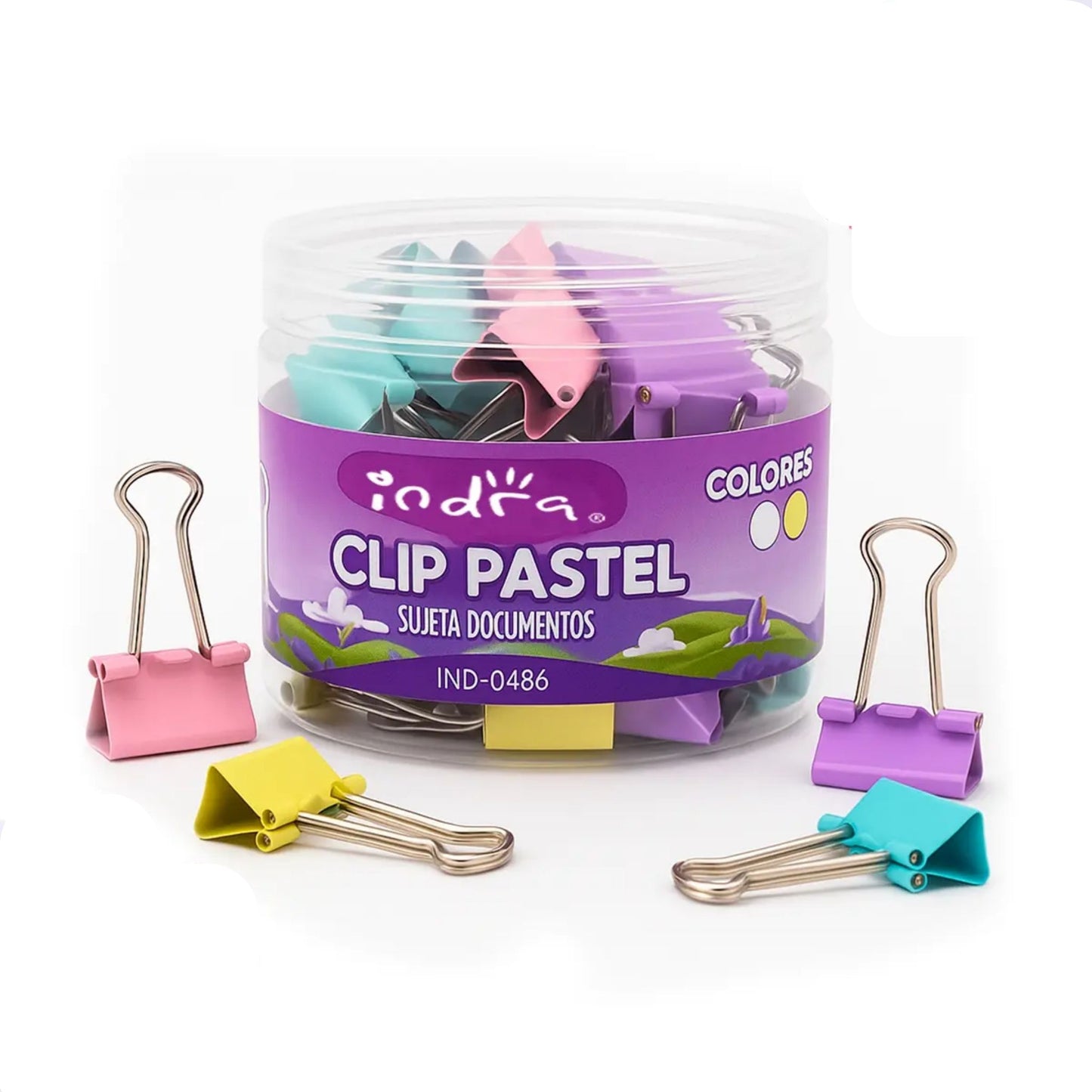 Bote 40 pzas Clip Sujeta Documento  Indra 19mm IND-0486 Colores