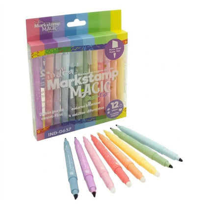 12pz Marcador Magico Doble Punta con Sello Indra IND-0657