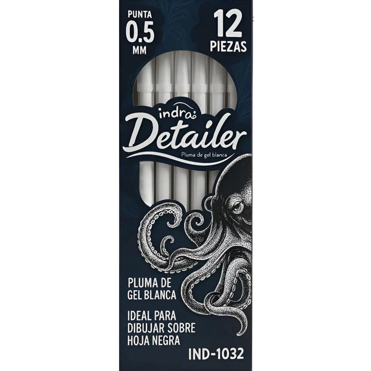 12pz Pluma Gel Blanca Indra IND-1032 Punta Fina