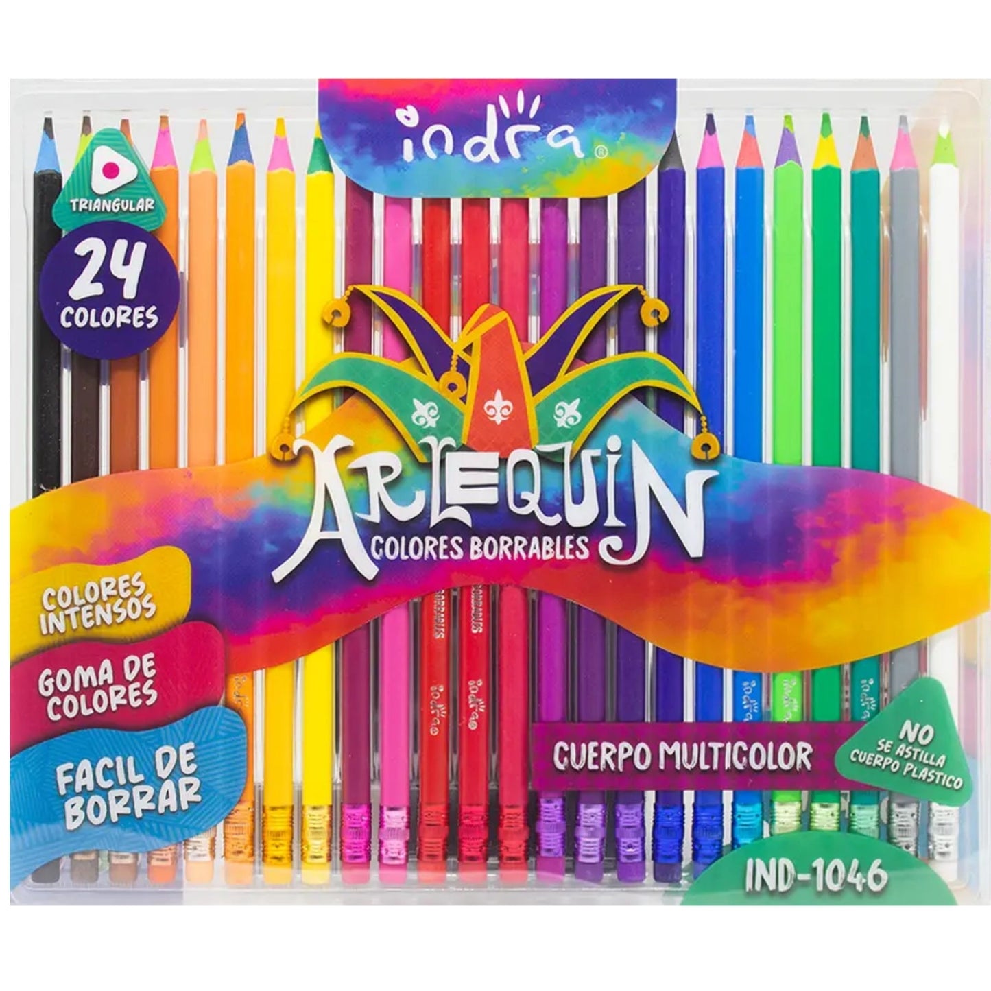 24 Colores Plastico Indra Triangular Borrables IND-1046