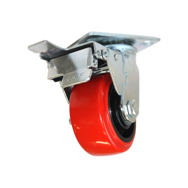 Rodaja PP Negro y PU Rojo 4" Dogotuls Giratoria con Freno