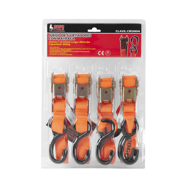Juego de 4 Sujetacargas 1" x 3 m Dogotuls con Matraca