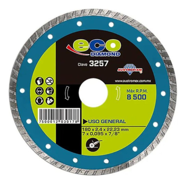 10pzs Disco de diamante tipo DDT 180 x 2.4 x 22.23 mm ECO Austrodiam