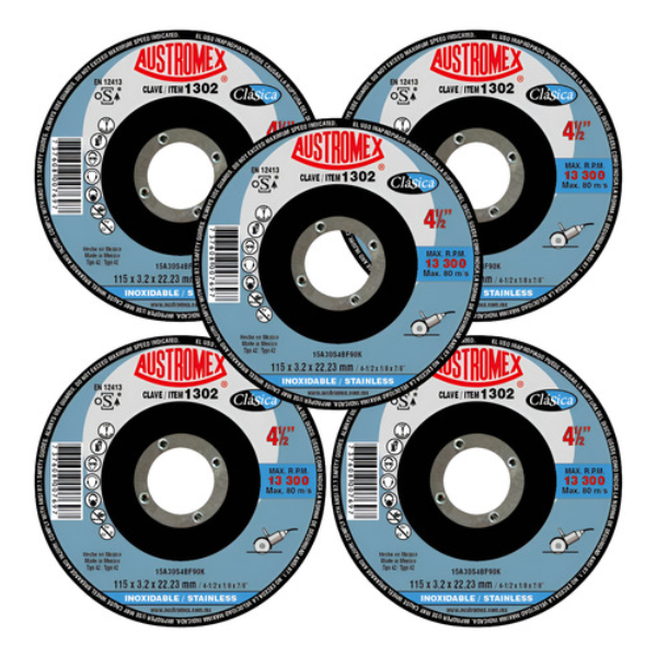 5pz Disco Abrasivo 115x3.2x22.23mm Clave 1302 Austromex