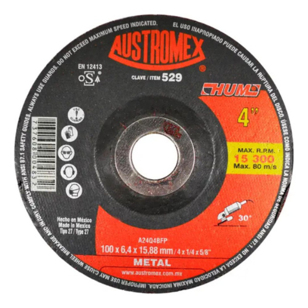 Disco abrasivo desbaste metal de 100 x 6.4 x 15.88 mm