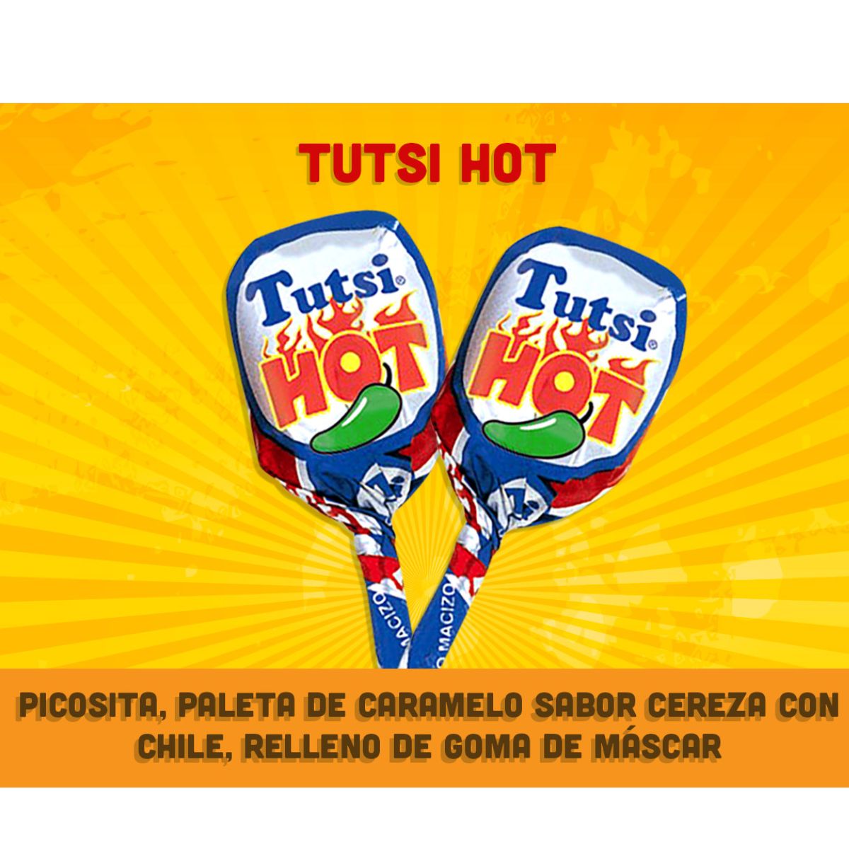 24 Paletas Sabor Cereza Picante Tutsi Hot Snack Caramelo