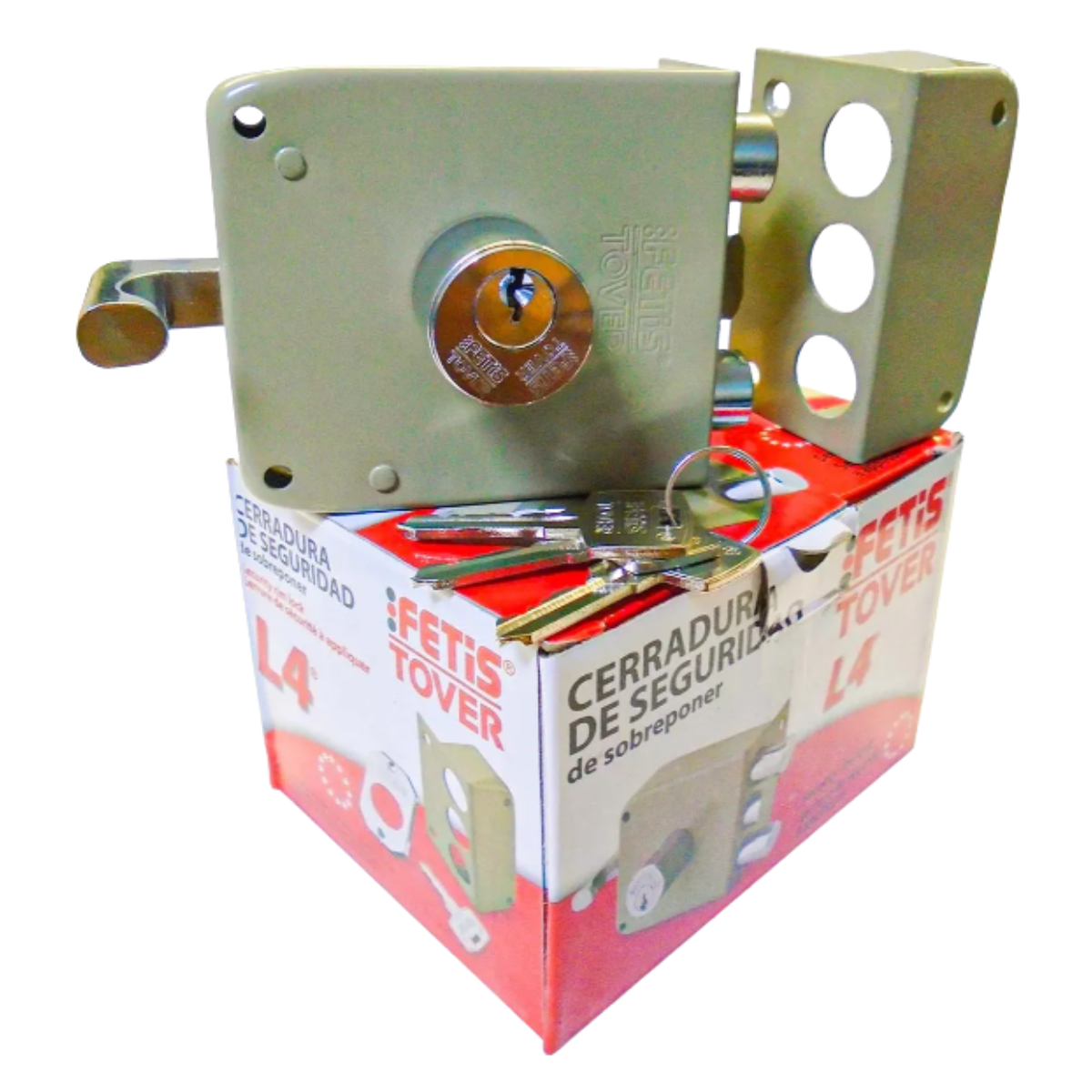 Cerradura Sobreponer Tover L-4pr Resv. Invertida Pintada Beige