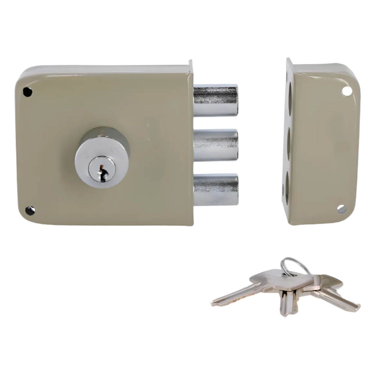 Cerradura Sobreponer Tover L-5cn Tres Bulones Sin Tirador Gris