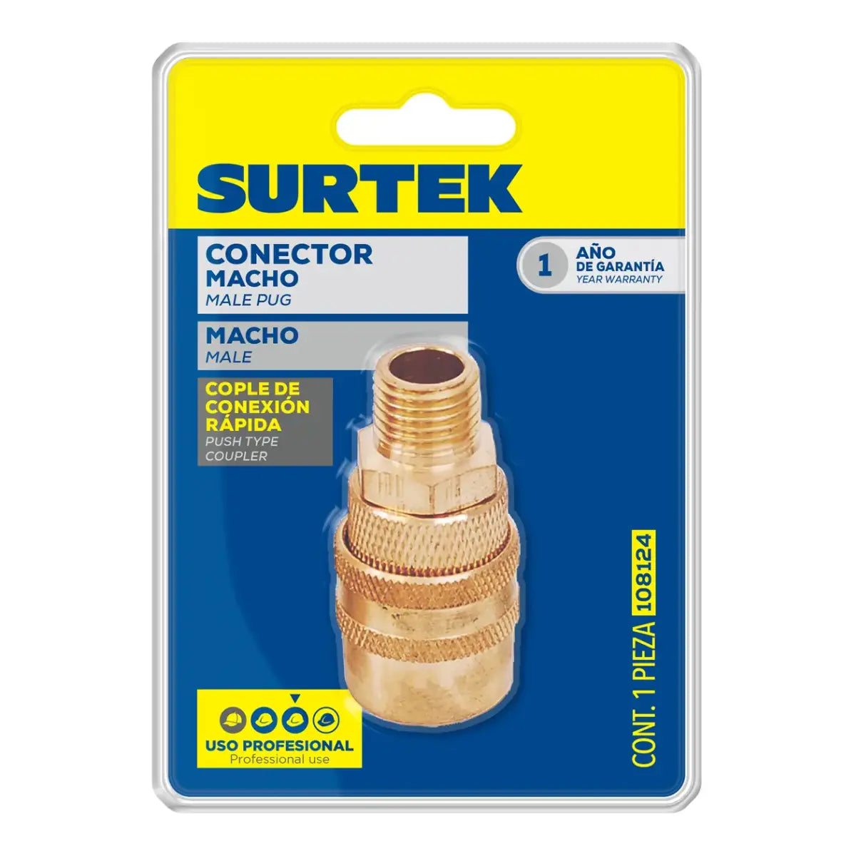 Cople Conexión Rápida Macho 1/4 pulgadas NPT Surtek - Lock - vista lateral