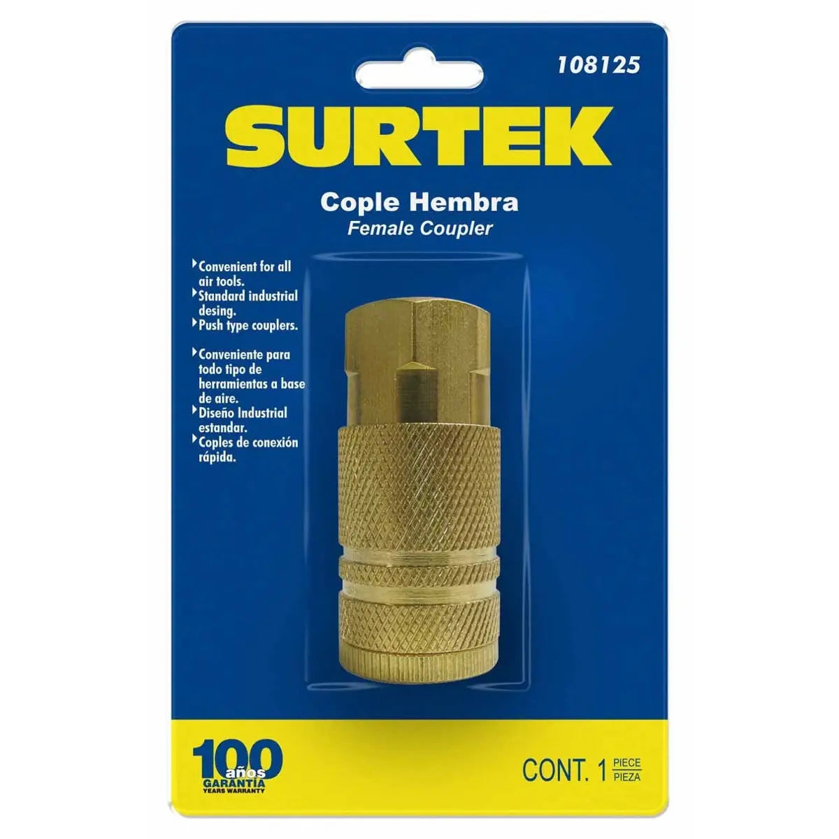 Cople de Conexión Rápida Hembra 1/4" NPT Surtek - Lock - vista lateral
