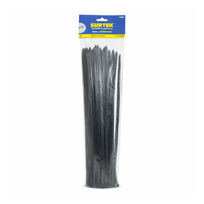 50 Cinchos Plásticos 300 x 4.6 mm Tensión 22 Kg Negro Surtek