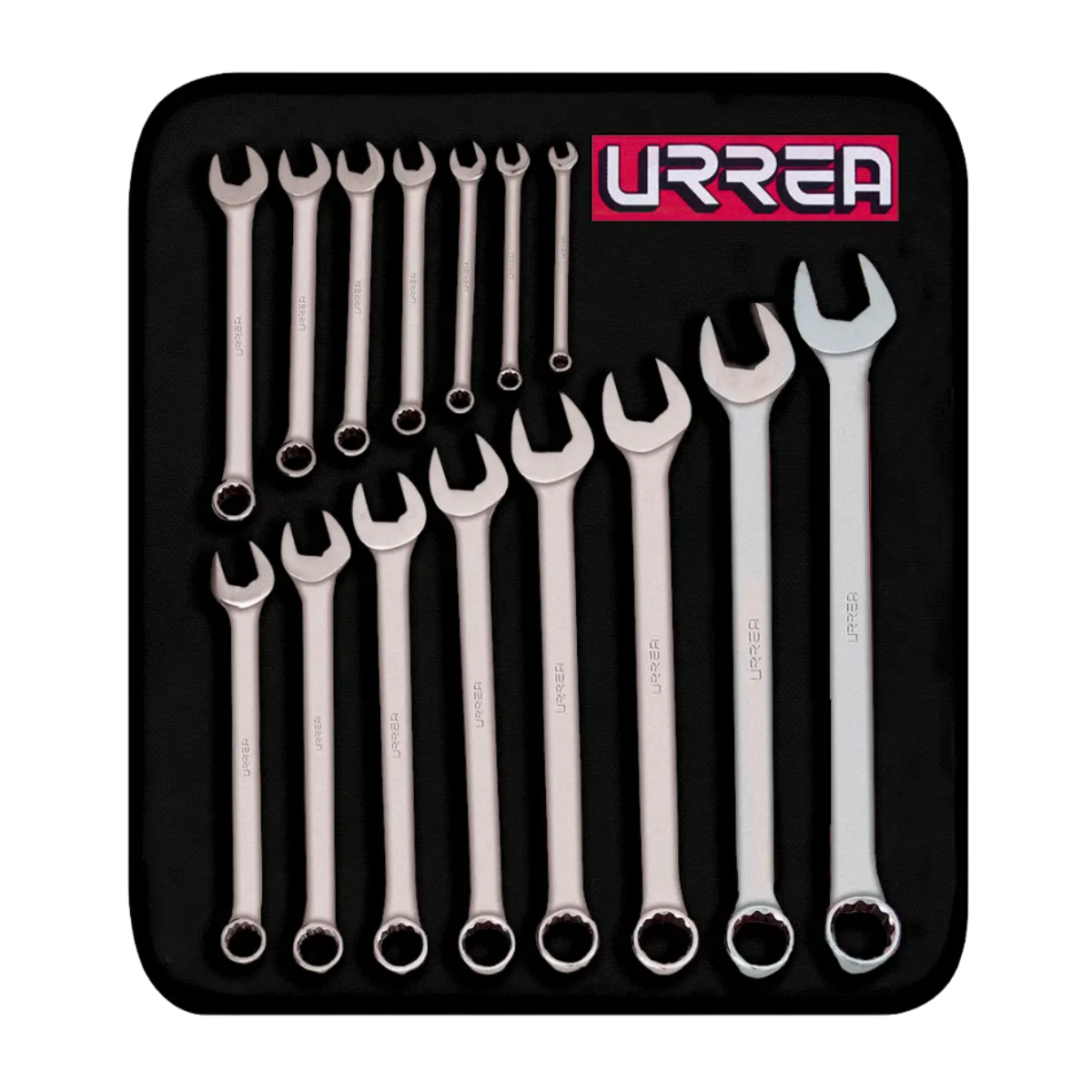 Juego de llaves combinadas satinadas en pulgadas, 12 puntas, 15 piezas en estuche