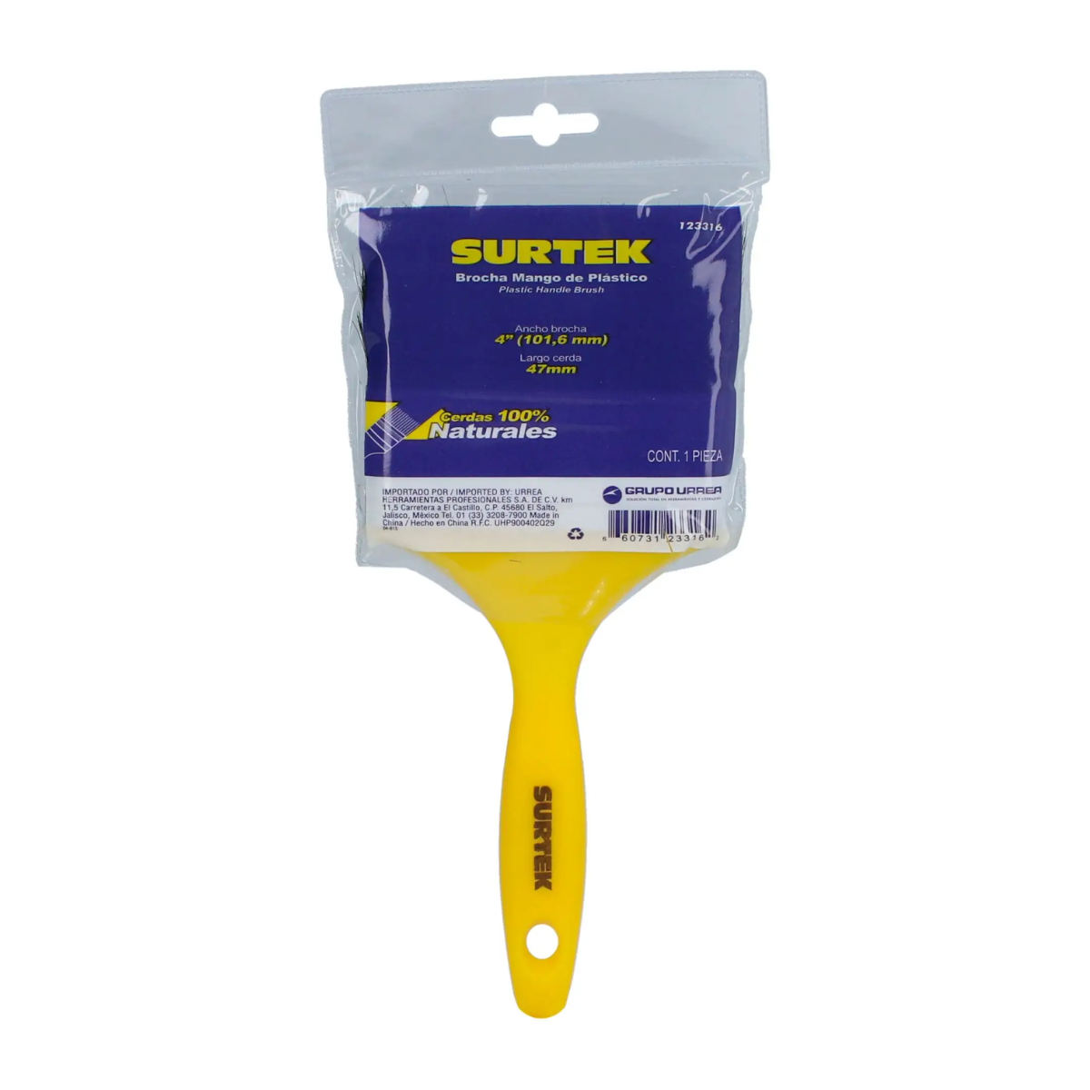 Brocha de Cerdas Naturales con Mango Plastico 4" Surtek