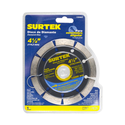 Disco de Diamante Corte Segmentado 4 1/2 pulgadas Surtek