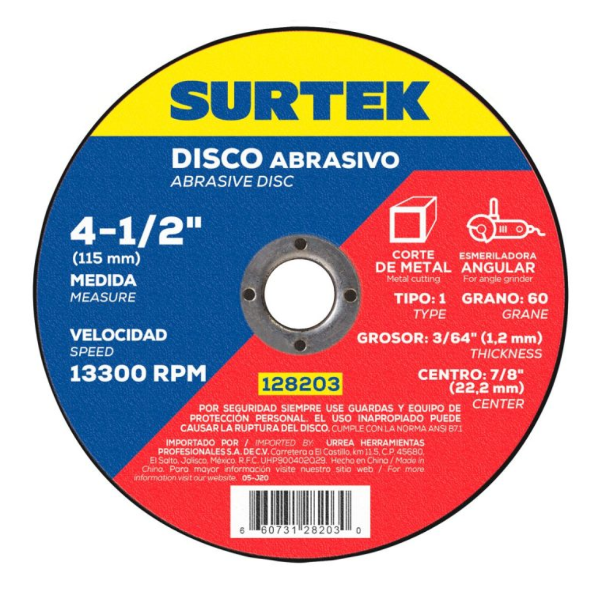 Disco Abrasivo Tipo 1 Para Metal 4-1/2" x 1.2 mm Surtek