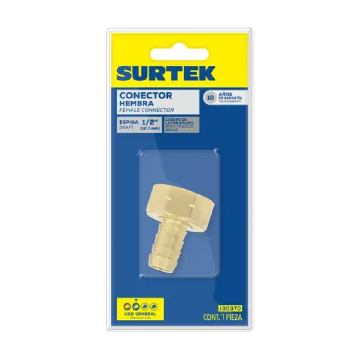 Conector para Manguera de Riego de Laton 1/2" Hembra Surtek