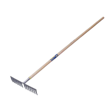 Rastrillo curvo para jardín con mango de madera 60, 14 dientes