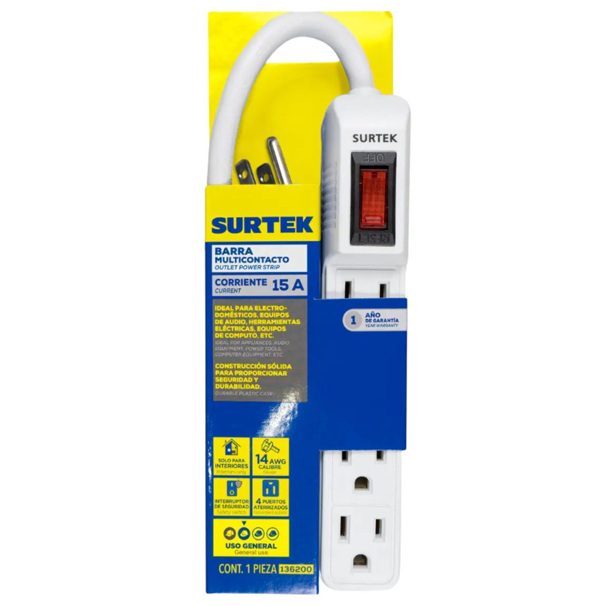 Multi contacto 4 entradas cable 30 cm