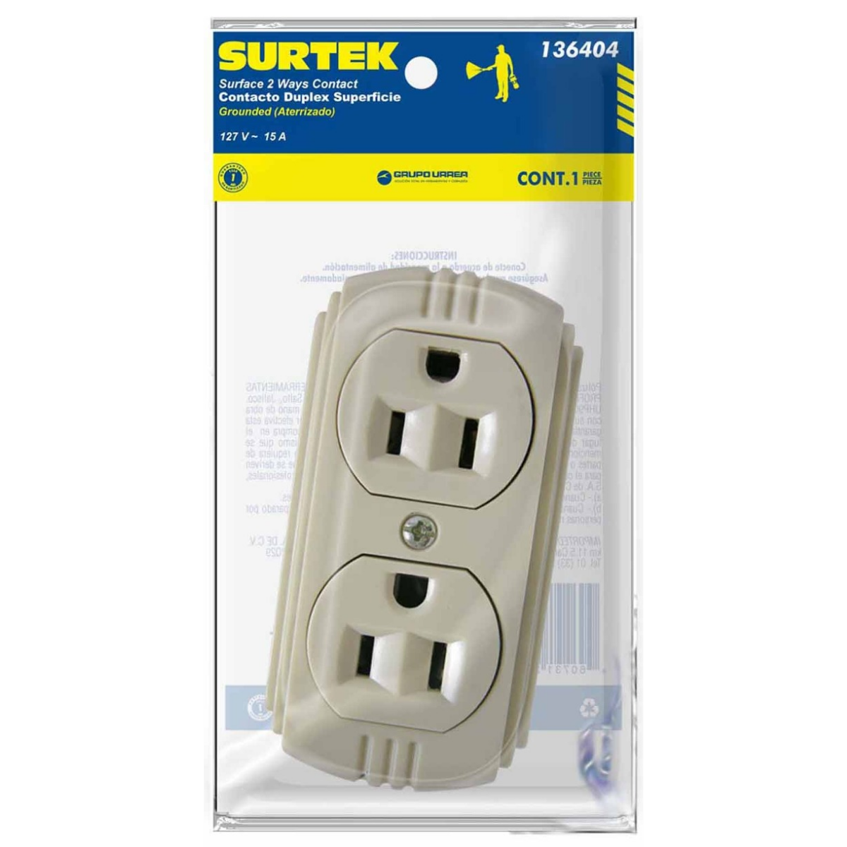 Contacto Doble Superficie Aterrizado Color Marfil Surtek