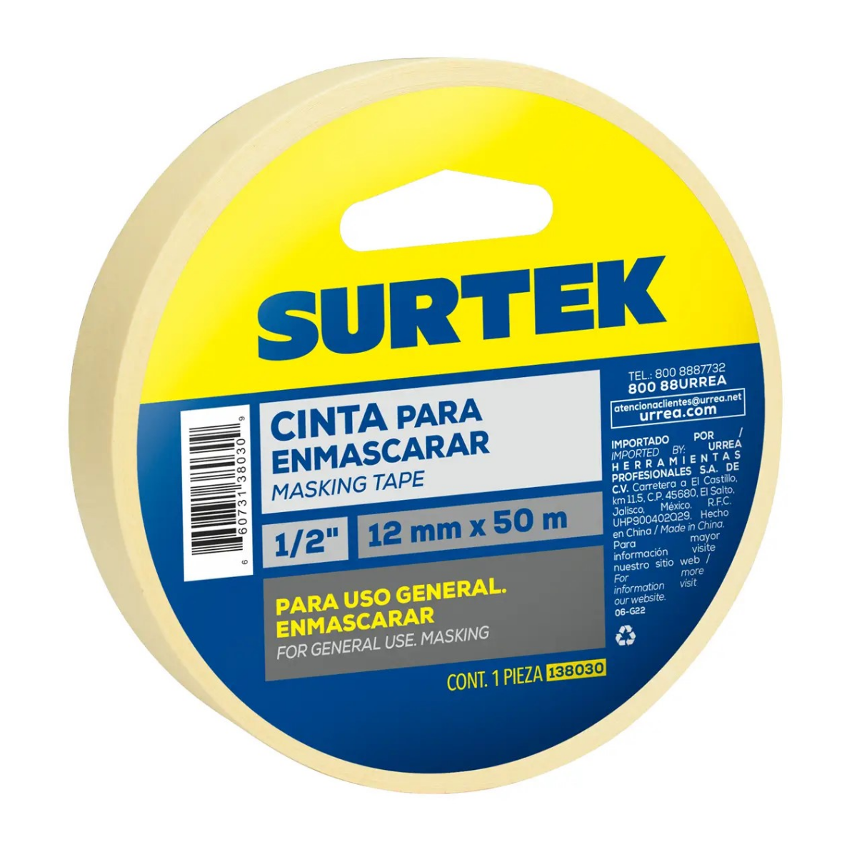 Cinta Masking Tape para Enmascarar 1/2" x 50 m Surtek