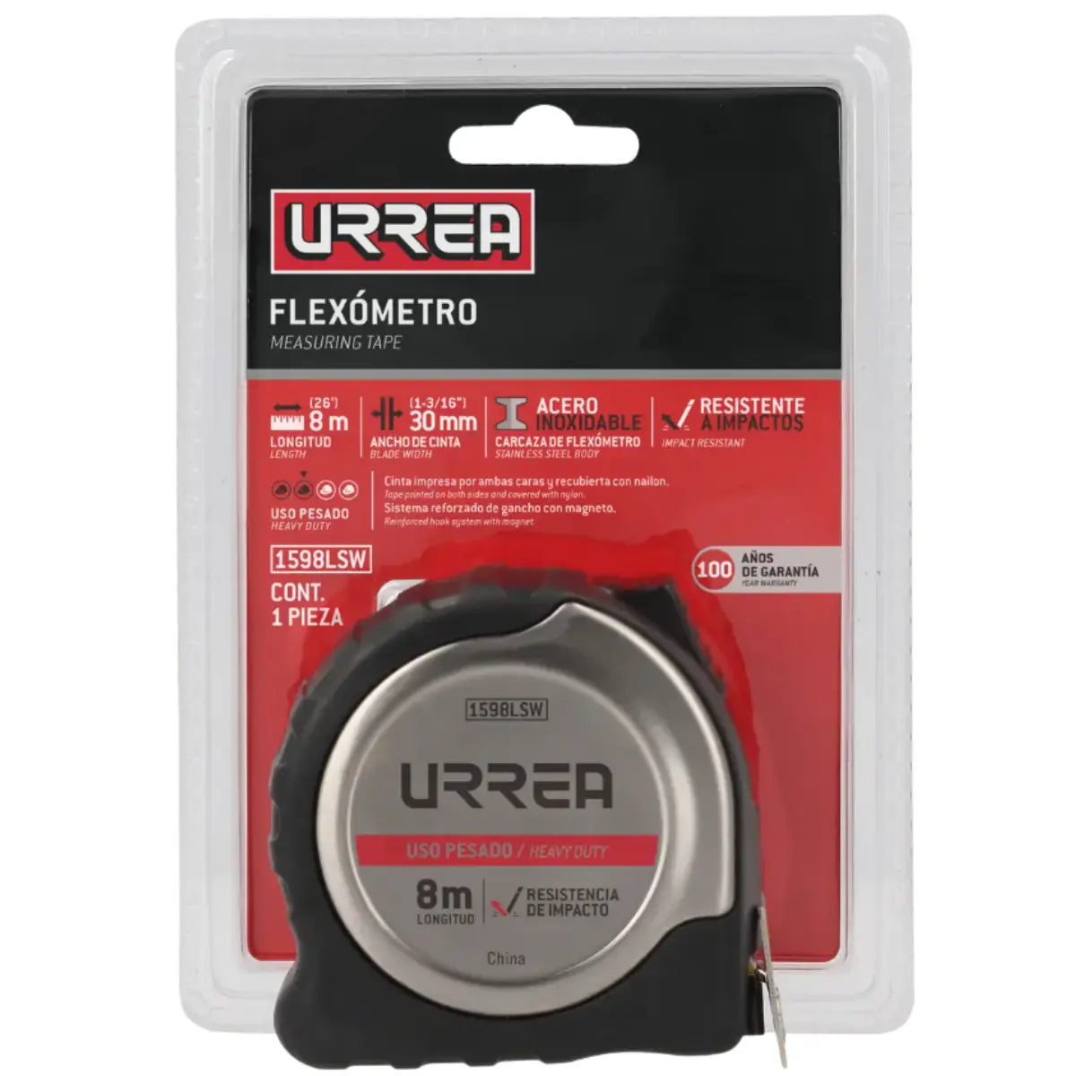 Flexómetro  inoxidable 8mx30mm Urrea