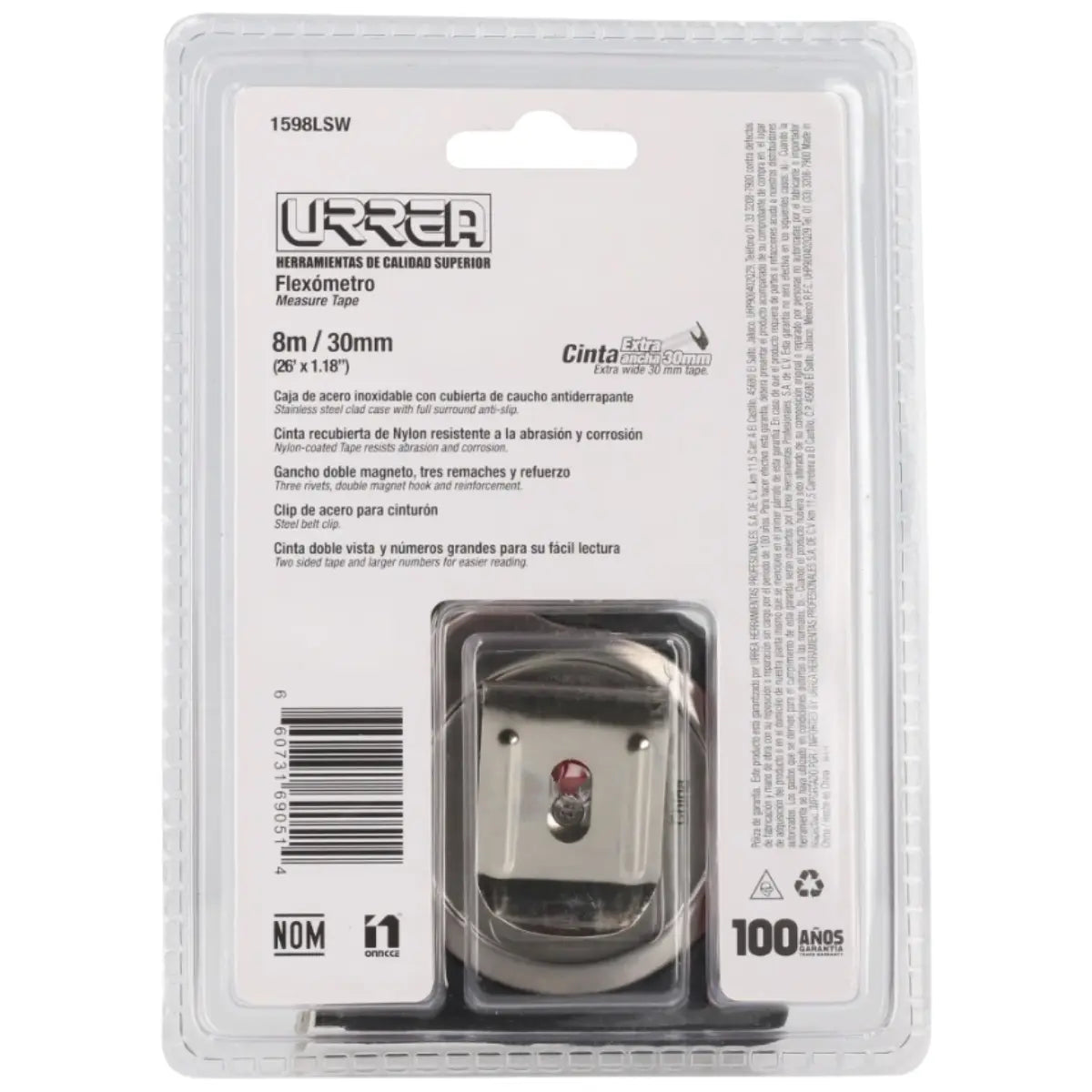 Flexómetro  inoxidable 8mx30mm Urrea