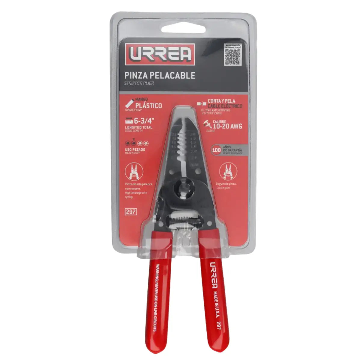 Pinza pelacable con mango air cushion 10-20 AWG alta palanca con seguro de 6-3/4 - Lock