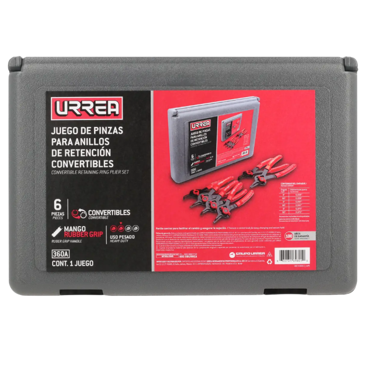 Juego de pinzas para anillos de retención convertibles con mariposa 6 piezas