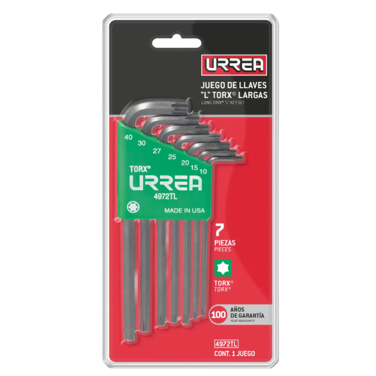 Juego de llaves largas hexagonales tipo "L", Torx  7 piezas en blíster