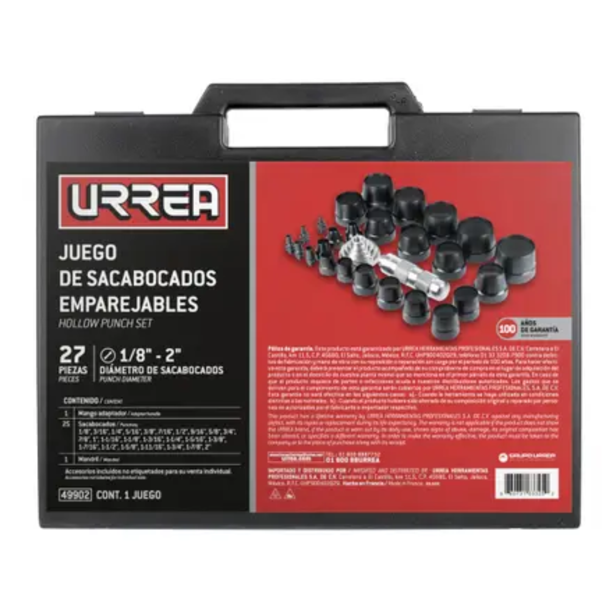 27Pz Juego Sacabocados 49902 Urrea Adaptador Ergonomico