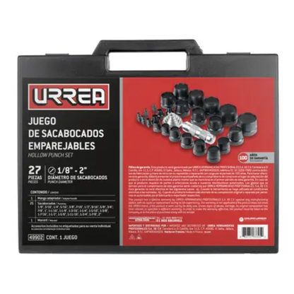 27Pz Juego Sacabocados 49902 Urrea Adaptador Ergonomico