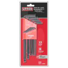 Juego de llaves hexagonales tipo "L" punta de bola , en pulgadas, 13 piezas en blíster