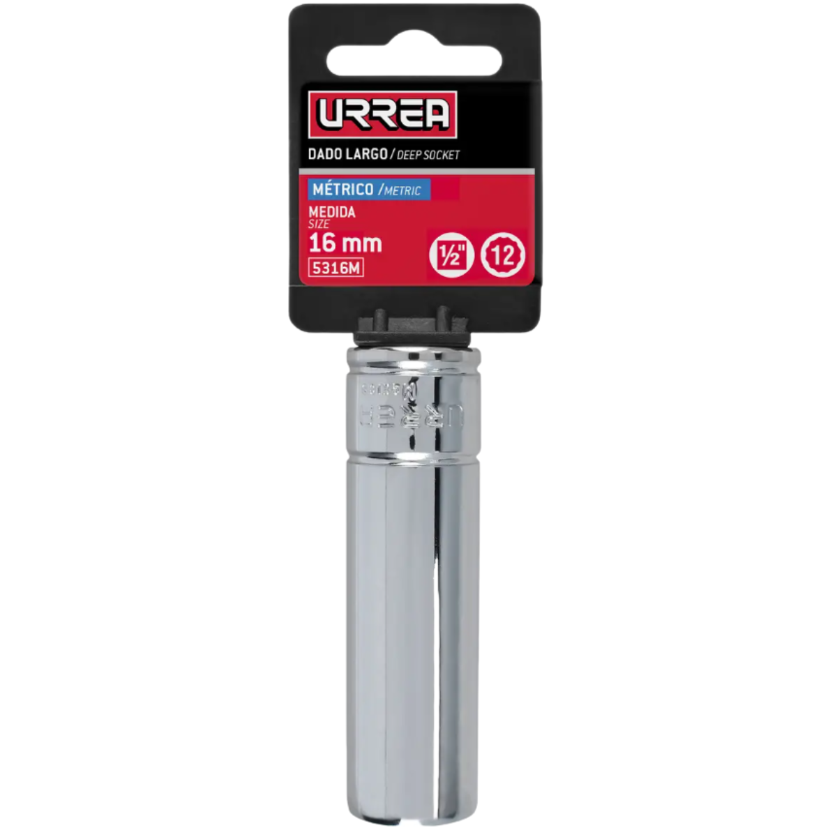 Dado largo cuadro de 1/2 12puntas métrico 16 mm