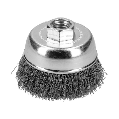 Carda Copa Ondulada Alambre Delgado 4″ x 0.35 mm con Rosca 5/8″ Surtek