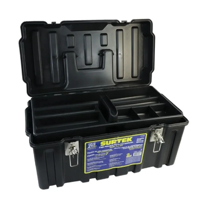 Caja para Herramientas Plastica Negra con Broches Metalicos 21″ x 10″ x 10″ Surtek