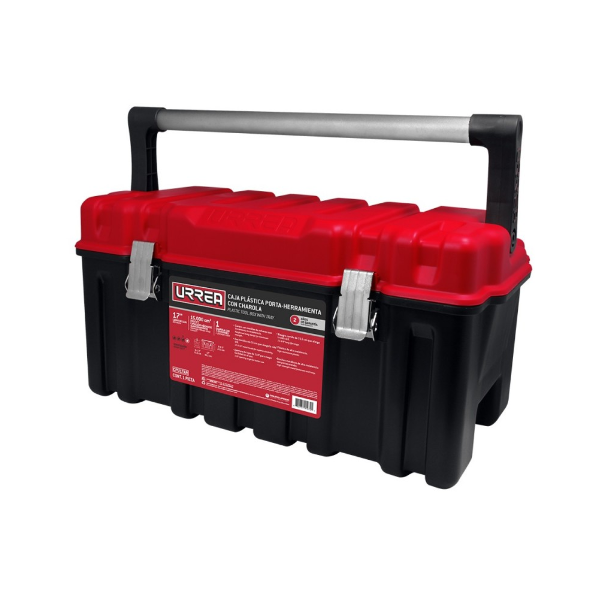 Caja Plastica 17 Pulgadas Charola Tapa Roja Urrea