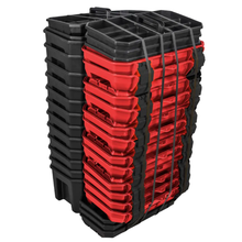 Juego de cajas portahta plástic con broches plásticos y charola negra tapa roja 19x10,15 piezas