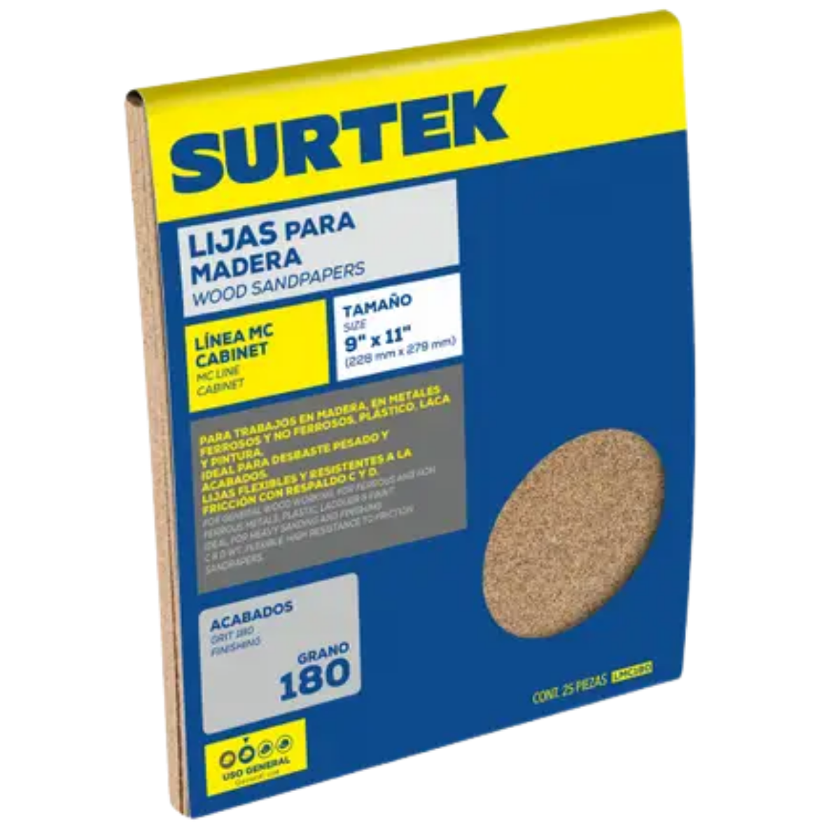 25Pz Lija p/Madera LMC180 Surtek Grano 180