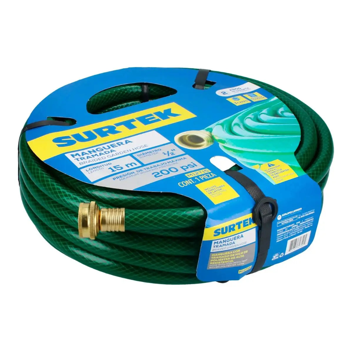 15m Manguera Jardín Surtek Tramada c/ Conector metálico 1/2" - Lock - empaque