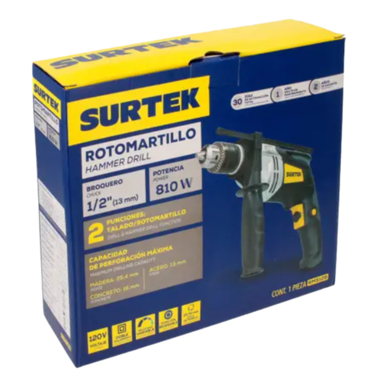 Rotomartillo 1/2 810 W 120 V, 0-2800 RPM con botón de traba para trabajos continuos