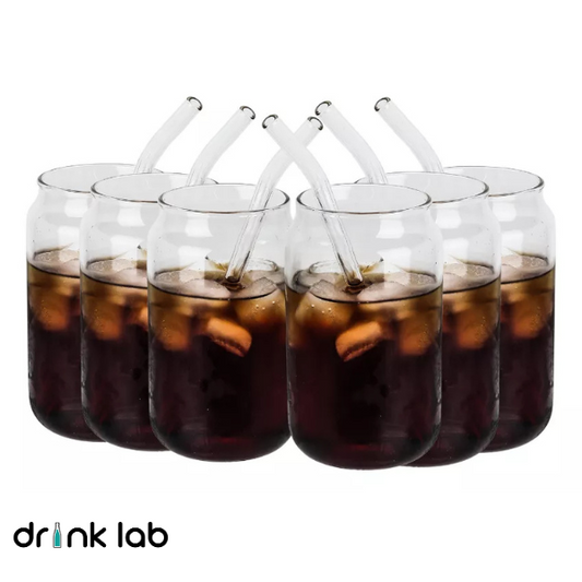 Set 6 Vasos Vidrio Tipo Lata Popote 400ml Hogar Cristal