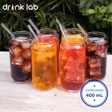 Set 6 Vasos Vidrio Tipo Lata Popote 400ml Hogar Cristal